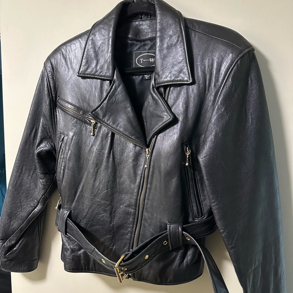 Vintage Tannery West belted leather jacket